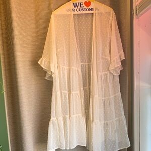 torrid Sheer Swiss Dot Ruffle Tiered Duster in Ivory